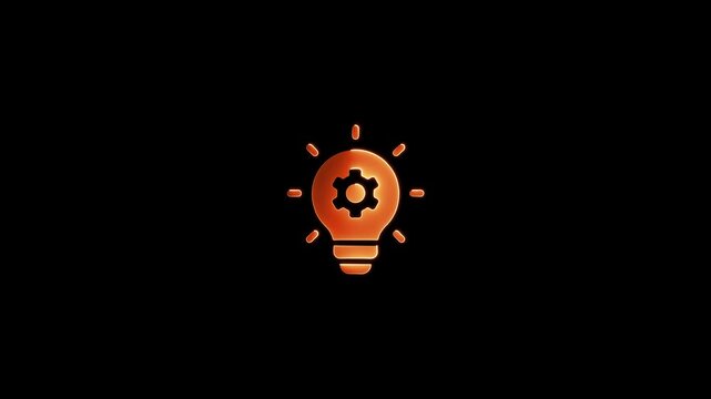 Glowing light bulb with gear animation: innovation and problem solving concept