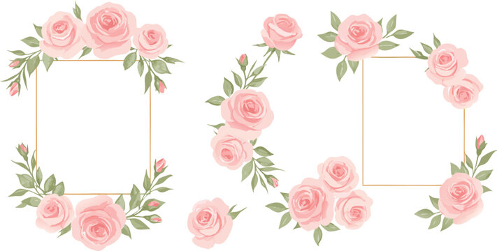 A decorative vector design of a red and pink rose flower frame and heart pattern for a vintage Valentine or wedding card bouquet decoration