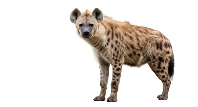Spotted Brown Hyena Standing on Clean White Background