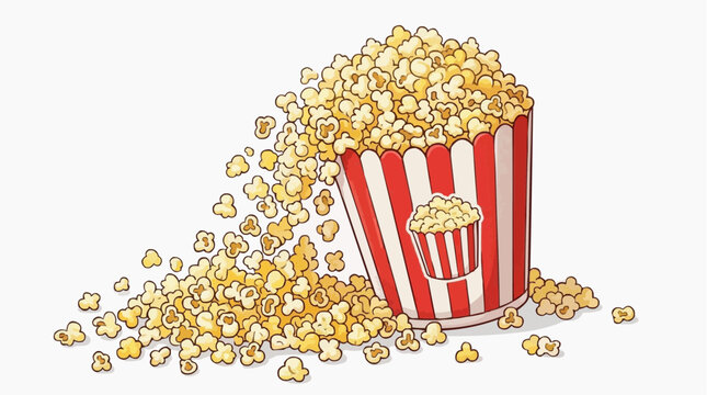 A delightful close-up shot of a classic popcorn container, spilling its fluffy, golden contents, evoking the fun and flavors of cinema.