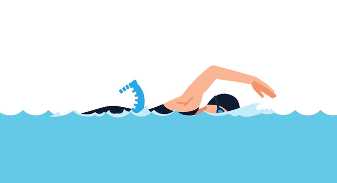 Swimmer in action demonstrating proper freestyle stroke in open water
