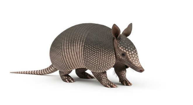 Detailed Armadillo Standing on White Background in Studio