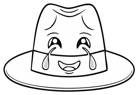 Cartoon Fedora Hat Character Laughing with Tears Emotion