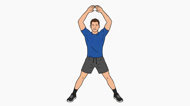 A cartoon person demonstrating a jumping jack, emphasizing dynamic fitness with outstretched arms and legs. 