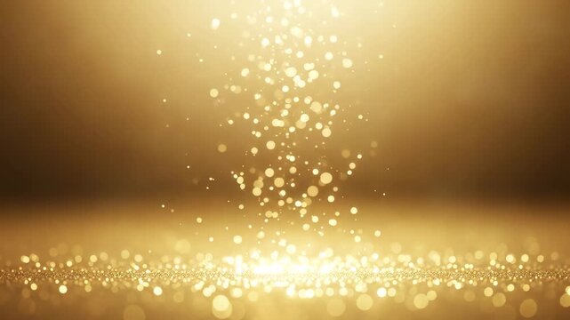 Magical golden particles rising from a bright light source on a dark background