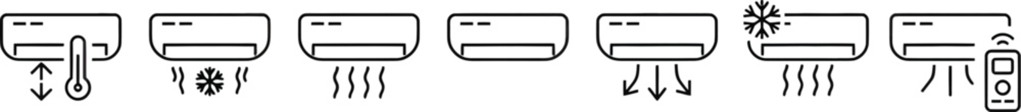 Air conditioner icon set. Set of air conditioning icon. Vector illustration. outline icon set air conditioner with air conditioning design. This linear icon representing an ac cooling system. AC icon.