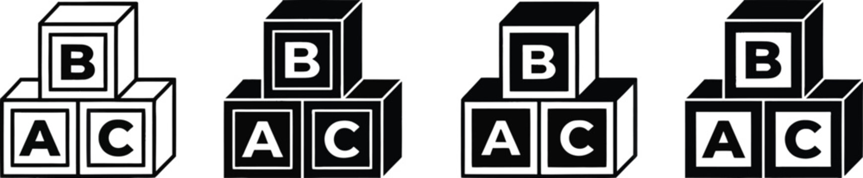 Kid toys alphabet block abc educational solid glyph icon. Alphabet ABC blocks icon silhouette in flat style. Child education vector illustration on isolated background. Elementary school sign business