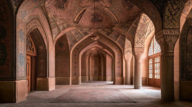 Interior of Nasir al-Mulk Mosque in Shiraz, Iran
