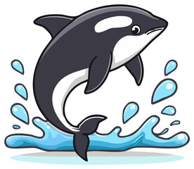 Fototapeta premium Cartoon Killer Whale Jumping out of Water with Splashes