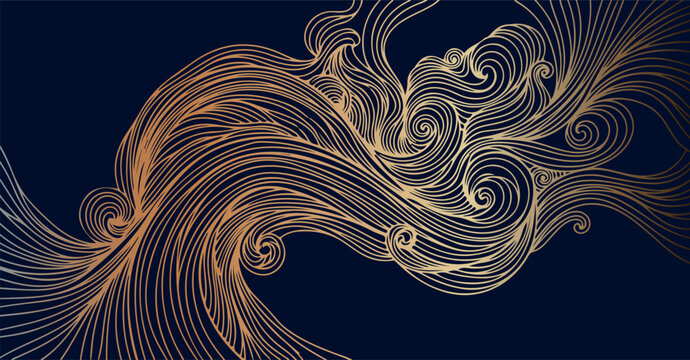 Golden fluid wave art, luxury metallic vapor flow, elegant gold abstract lines, premium metallic fluid design, decorative golden swirl pattern, sophisticated gold aesthetic background, minimalist meta