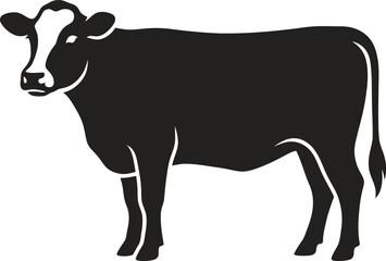 Fototapeta premium Black cow silhouette standing alone on white background for logo or icon use