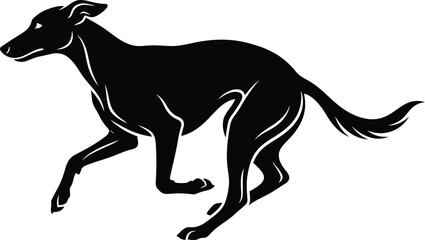 Fototapeta premium Black silhouette of a running greyhound dog in motion for design and illustration