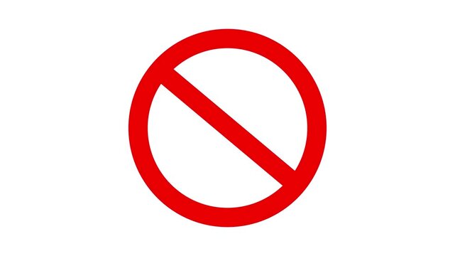 Red forbidden sign animation isolated on white background digital graphic footage for safety warning alert.