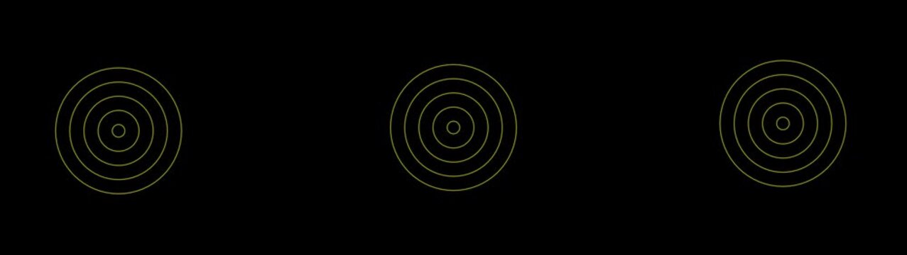 Concentric golden thin circles expanding from center against black background in motion graphics clip.