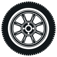 Fototapeta premium Classic Car Wheel With Tire Black And White Illustration