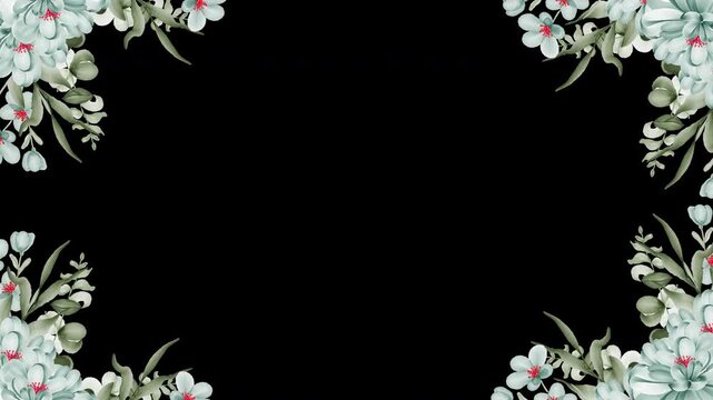 Wedding decoration flower titles copy space for text leaf wreath floral Frame animation With alpha channel.