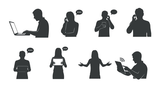 Silhouettes of business people communicating.