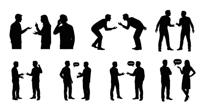 Silhouettes of people talking and gesturing.