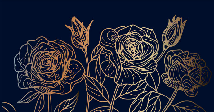 Luxury gold botanical leaves, elegant metallic foliage line art, premium golden plant design, decorative organic nature illustration, sophisticated gold garden aesthetic, minimalist floral background 