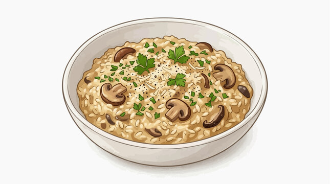 A tempting visual feast of mushroom risotto, presented in a bowl, a culinary delight.