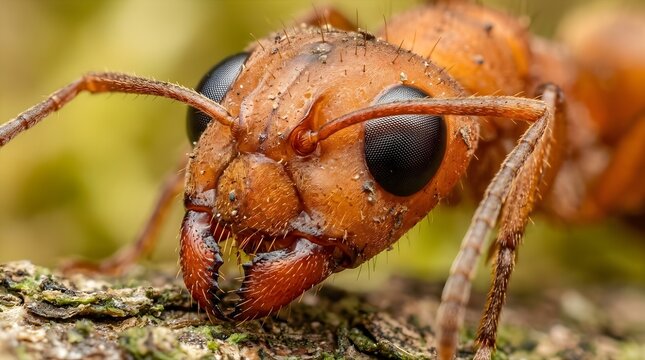 Extreme Macro Close Up of Ant Head Showing Eyes Mandibles and Texture Detail