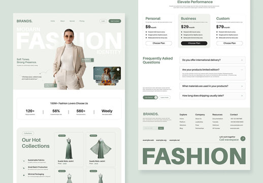 Modern Fashion Landing Page Template Design for Online Stores