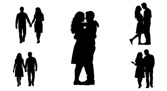 Silhouettes of romantic couples together.