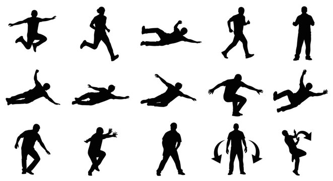 Silhouettes of people in various poses.