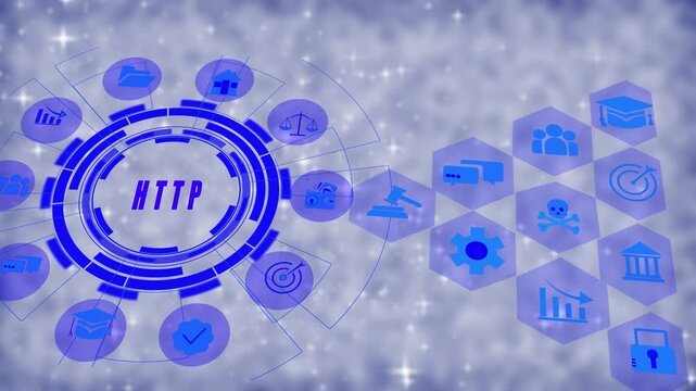 Advanced http protocol digital interface featuring animated cyber security and global network connectivity data flow visualization for modern corporate technology