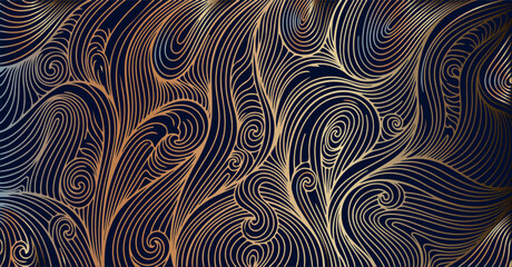 Golden flowing hair waves, luxury metallic fiber art, elegant gold swirl design, premium organic line pattern, decorative gold fluid illustration, sophisticated metallic wave aesthetic, minimalist gol © dhruvik