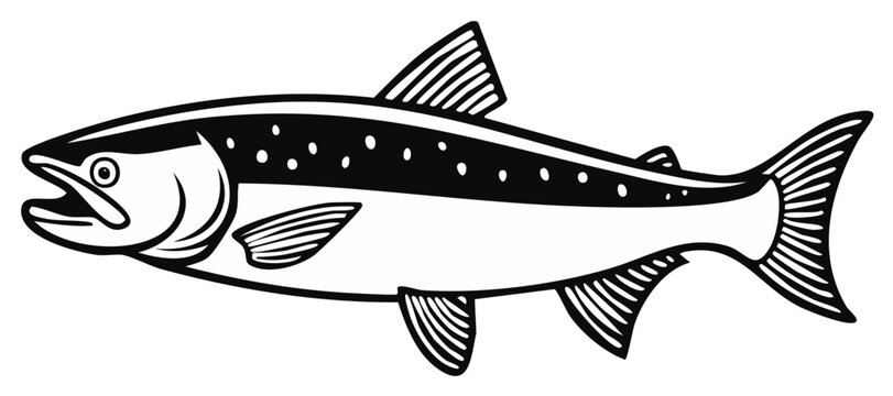 Stylized salmon illustration. Vector fish emblem. Aquatic animal design