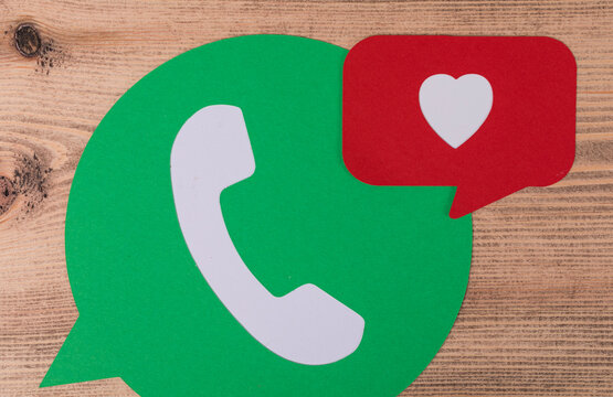 Whatsapp icon with heart symbol. Call and love concept. Social media and communication.