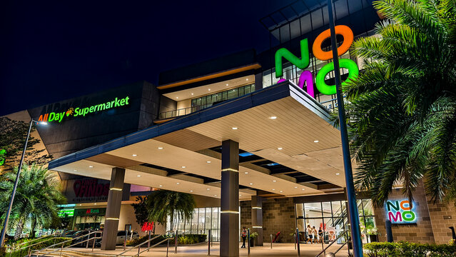 Bacoor, Cavite, Philippines - April 26, 2026: NoMo Mall Bacoor Cavite night exterior entrance