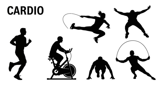 People doing cardio exercises in silhouette.