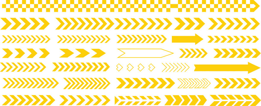 Set of yellow arrow patterns in different styles directional elements collection flat design vector illustration isolated on background
