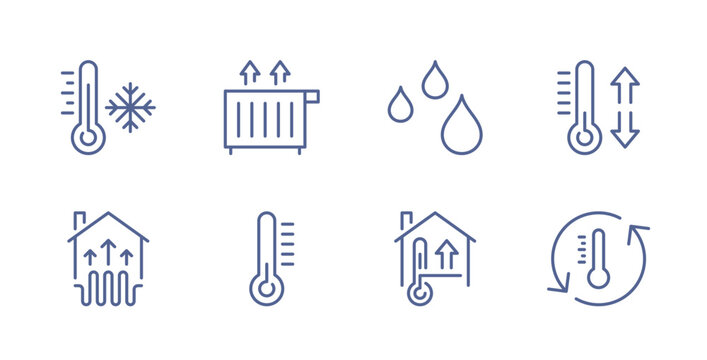 Heating and air conditioning labels set, HVAC system and home comfort logo collection, line art monochrome vector illustration.