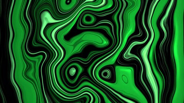Vibrant green and black swirling liquid abstract background with organic fluid patterns and glossy texture creating a visual effect