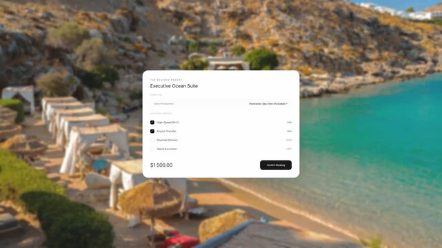 Fictional conceptual resort hotel booking interface. 