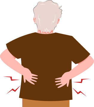 Man experiencing back pain, illustration of kidney stones and backache