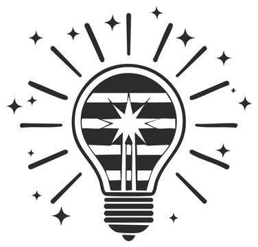 Illustrated light bulb with star burst, concept of an idea, innovation