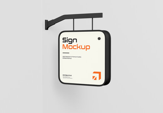 Hanging Square Wall Mounted Sign Mockup
