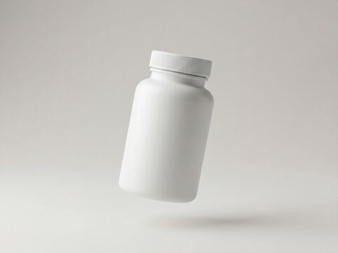 Minimalist floating white medicine bottle mockup for vitamins or pharmaceutical supplements