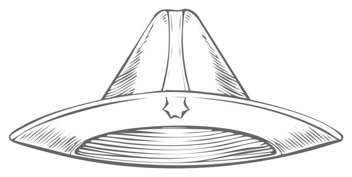 Hand drawn sketch of a wizard hat with a pointed crown and wide brim