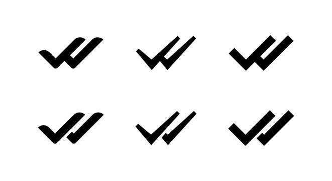 Double check icon set collection. Two checkmark and tick symbol