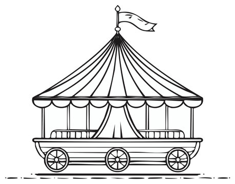 Vintage Circus Wagon with Striped Tent and Flag Illustration
