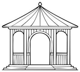 Fototapeta premium Black and white illustration of a gazebo structure with arched openings.