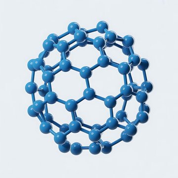 Blue fullerene molecule, carbon atom structure, science and chemistry science design