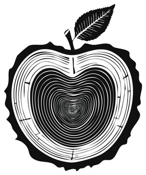 Heart Shaped Apple Tree Ring Woodcut Silhouette With Leaf