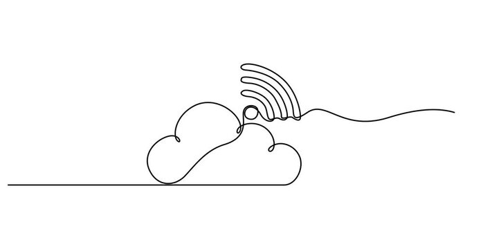 Animated self drawing of continuous line draw. WI-FI signal icon. Full length one line animation. 4K, Animated self drawing of continuous line draw WI-FI wireless connection signal and shared internet
