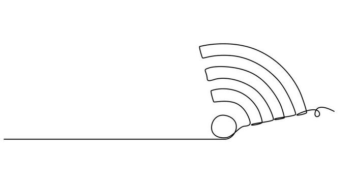Animated self drawing of continuous line draw. WI-FI signal icon. Full length one line animation. 4K, Animated self drawing of continuous line draw WI-FI wireless connection signal and shared internet